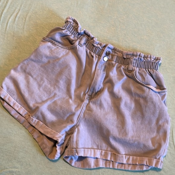 Plaid & Plain denim jean shorts ruffle-top light wash size L - Picture 1 of 12